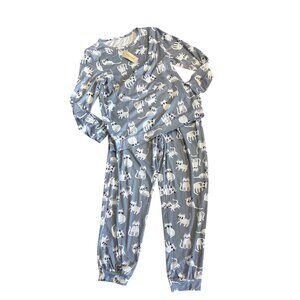 Ekouaer Pajama Set Womens Lg Cat Print Lounge Long Sleeve Elastic Waist Pants Ne